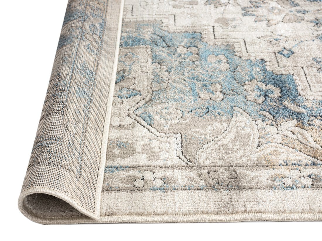 Rhona Blue And Grey Distressed Floral Rug