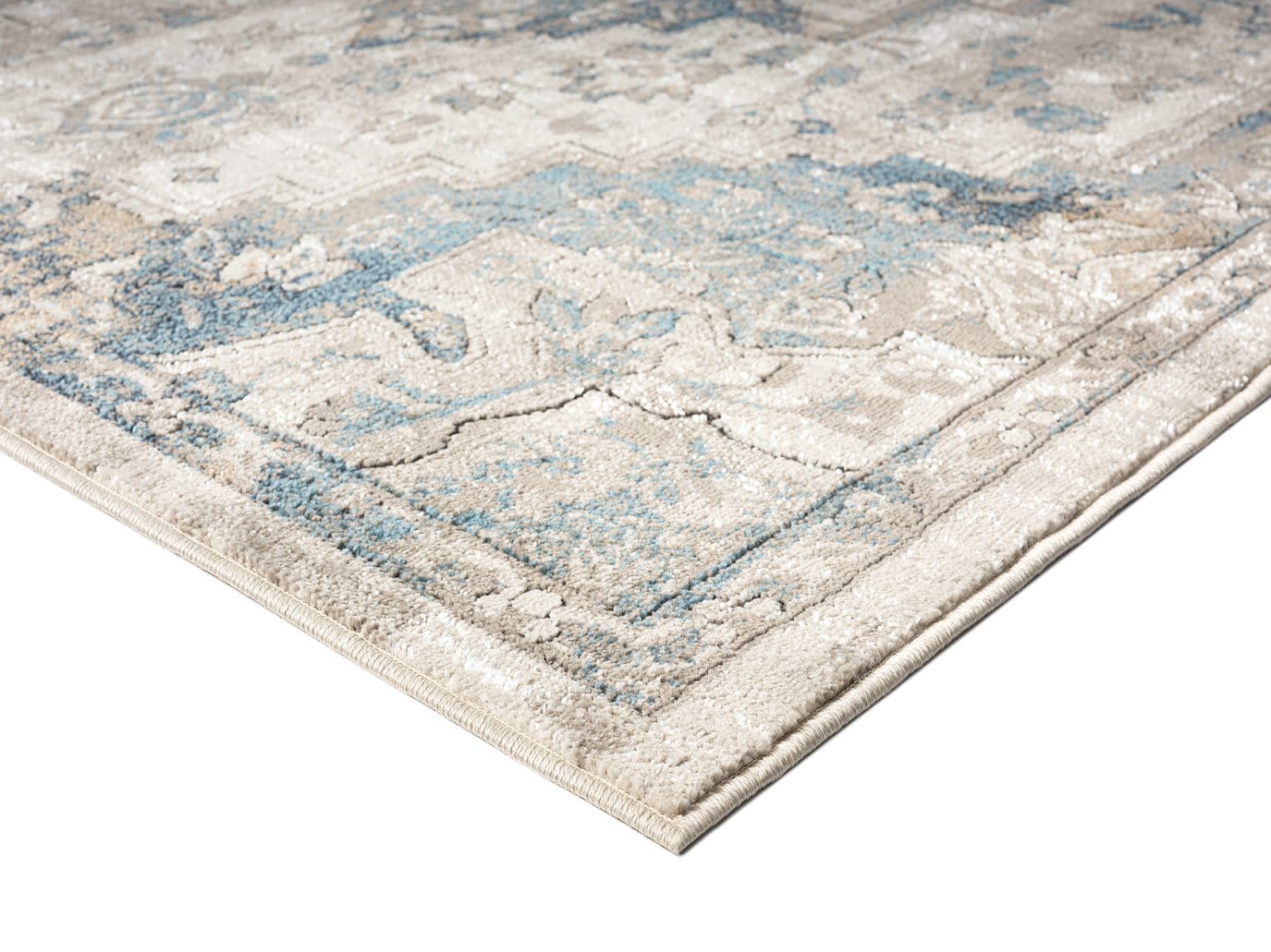 Rhona Blue And Grey Distressed Floral Rug
