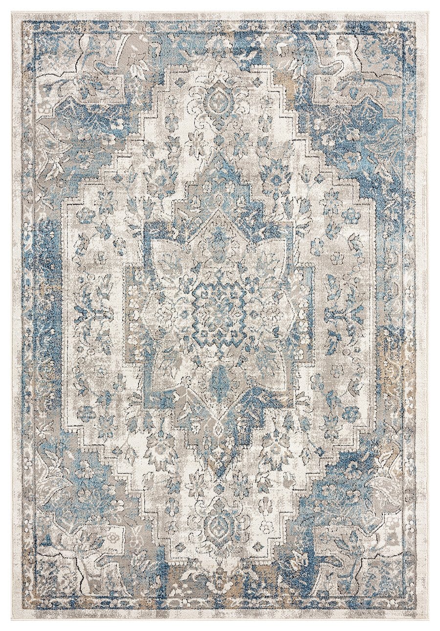 Rhona Blue And Grey Distressed Floral Rug