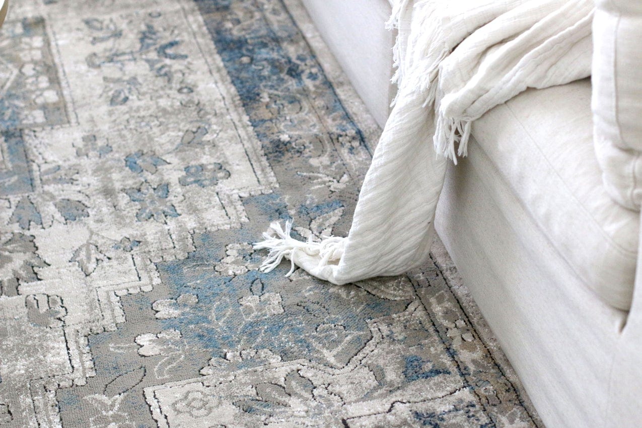 Rhona Blue And Grey Distressed Floral Rug