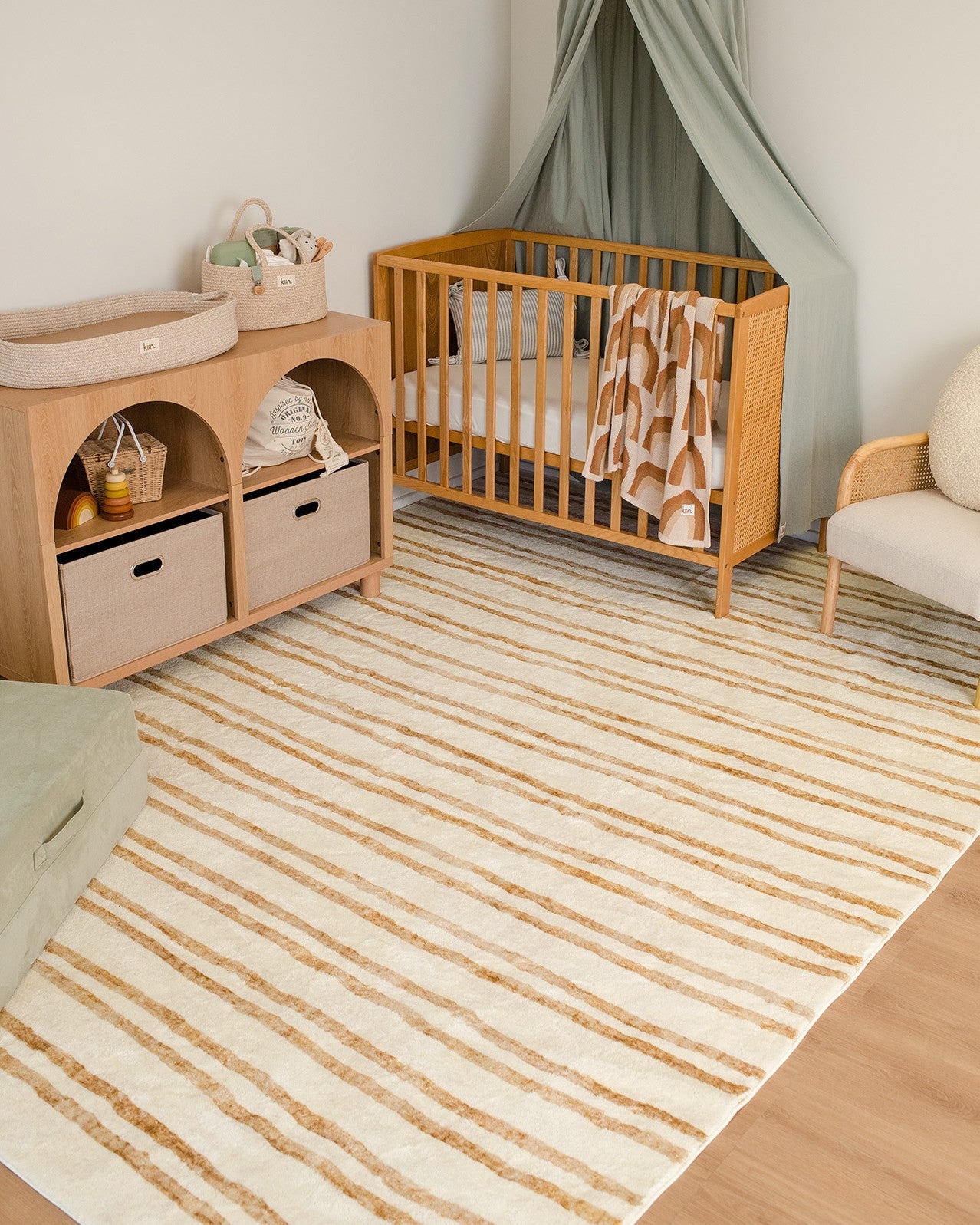 Rhow Neutral Striped Washable Rug