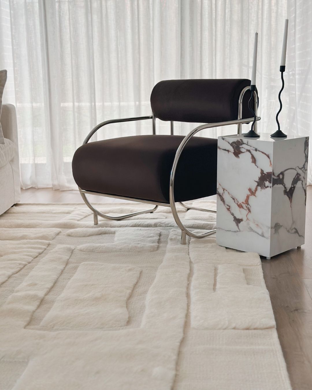 Rolini Ivory Abstract Textured Wool Rug