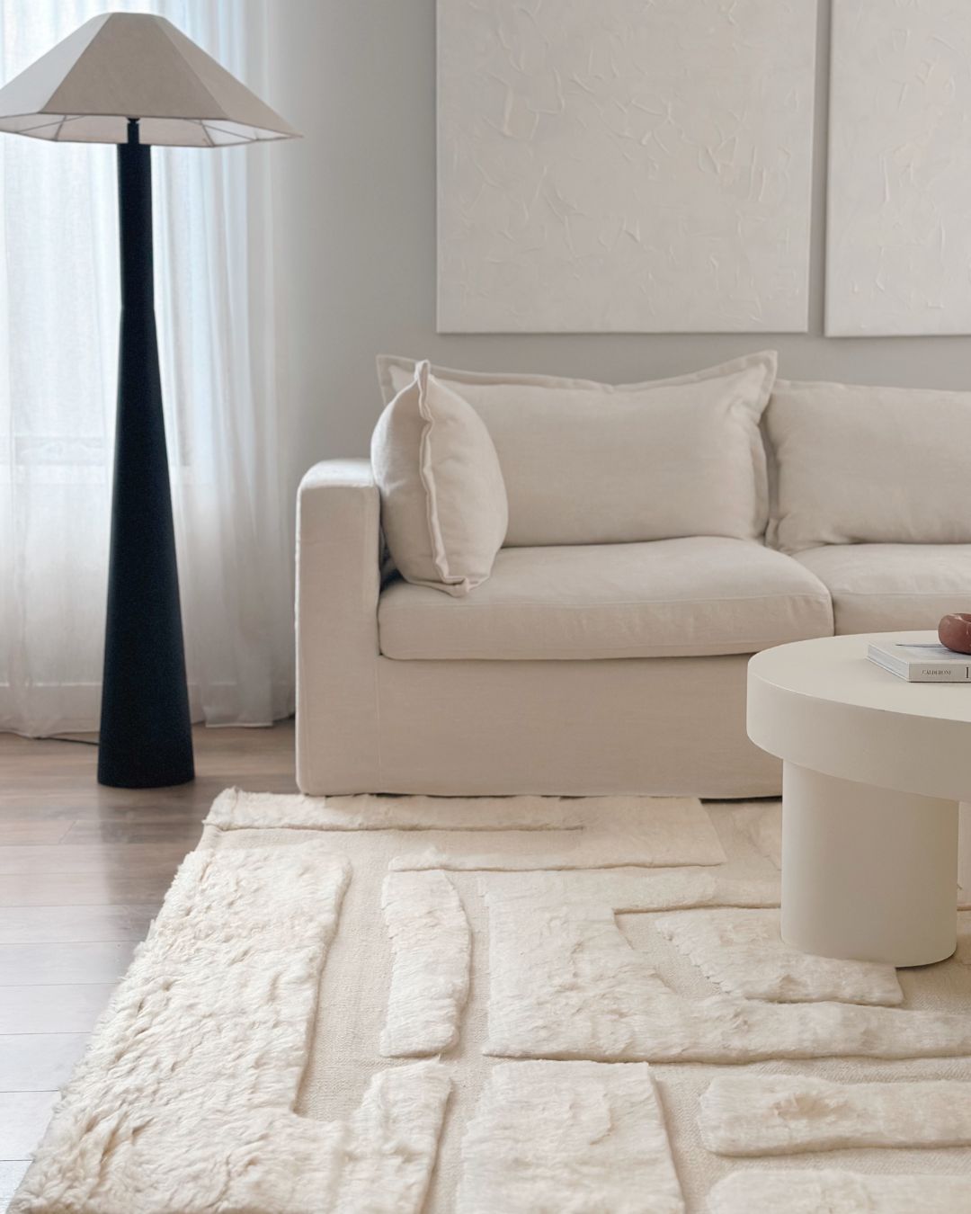 Rolini Ivory Abstract Textured Wool Rug