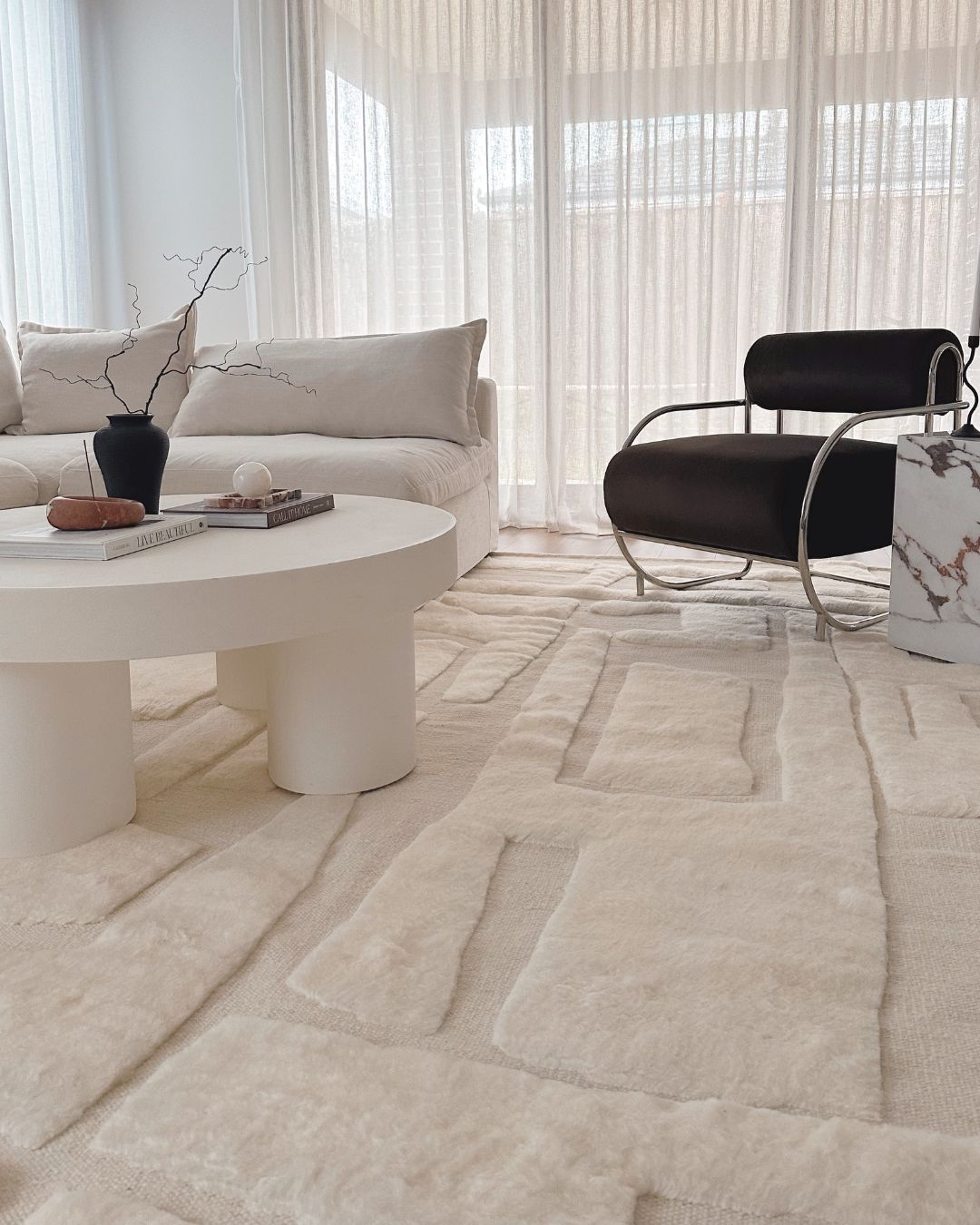 Rolini Ivory Abstract Textured Wool Rug