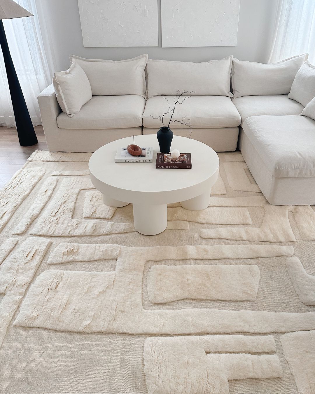 Rolini Ivory Abstract Textured Wool Rug