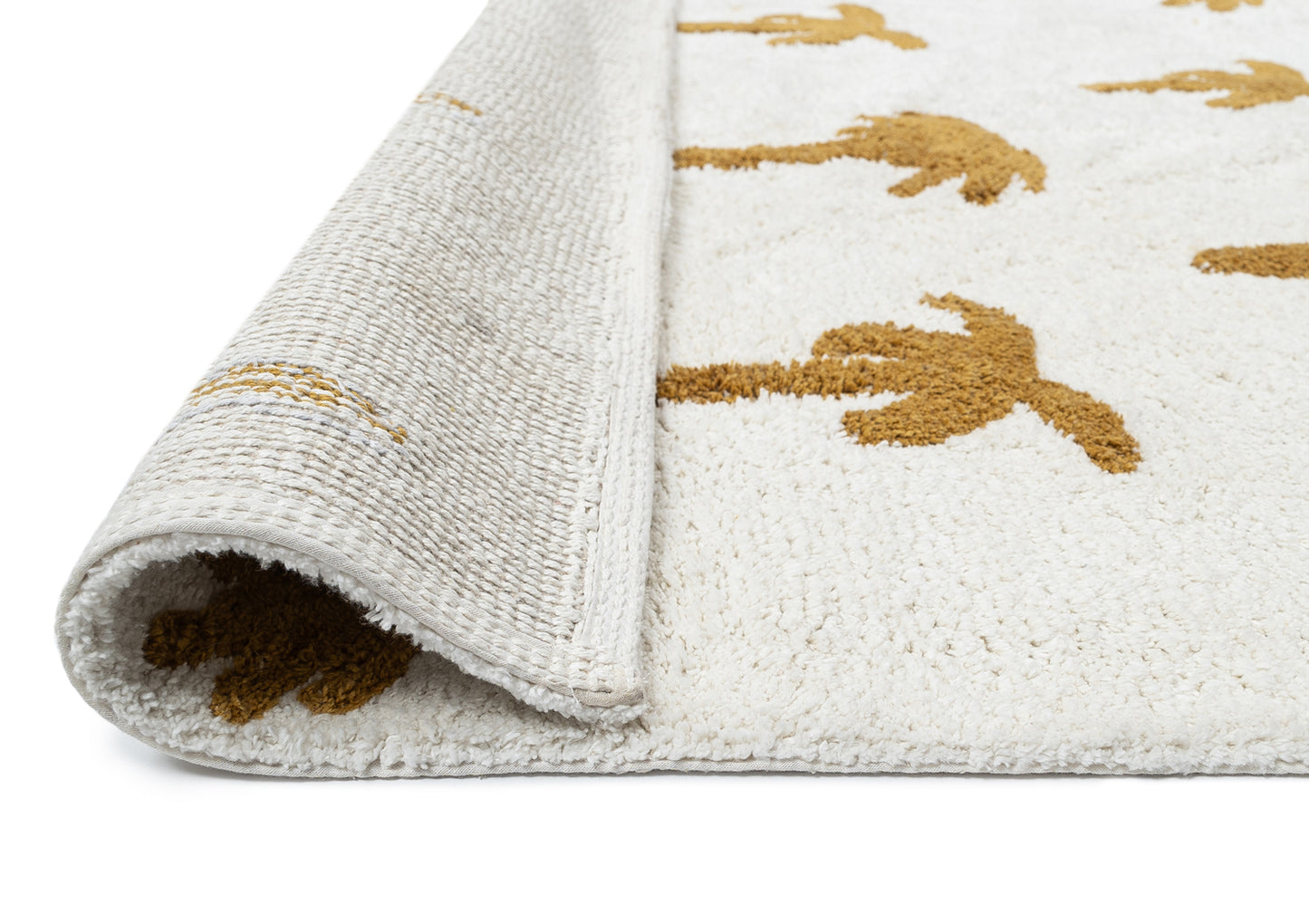 Saffron Mustard Brown Palm Tree Cotton Washable Rug