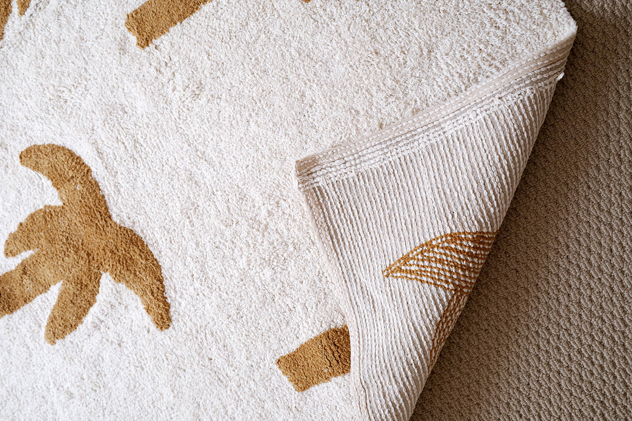 Saffron Mustard Brown Palm Tree Cotton Washable Rug