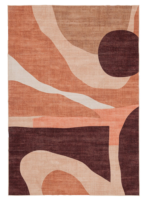 Samia Red and Beige Abstract Washable Rug