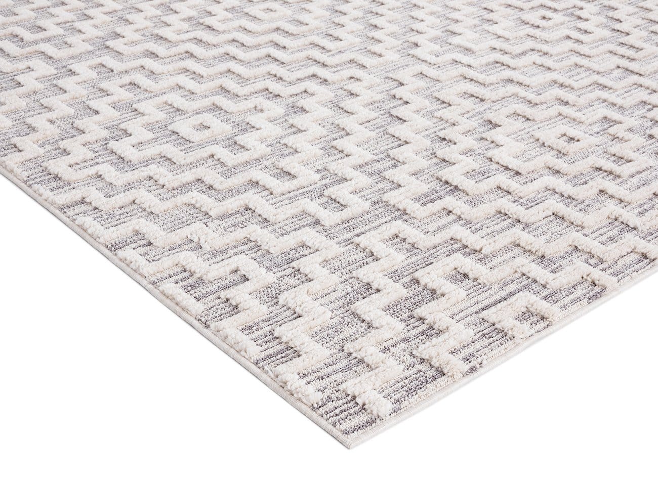 Sarita Ivory and Grey Geometric Textured Runner Rug