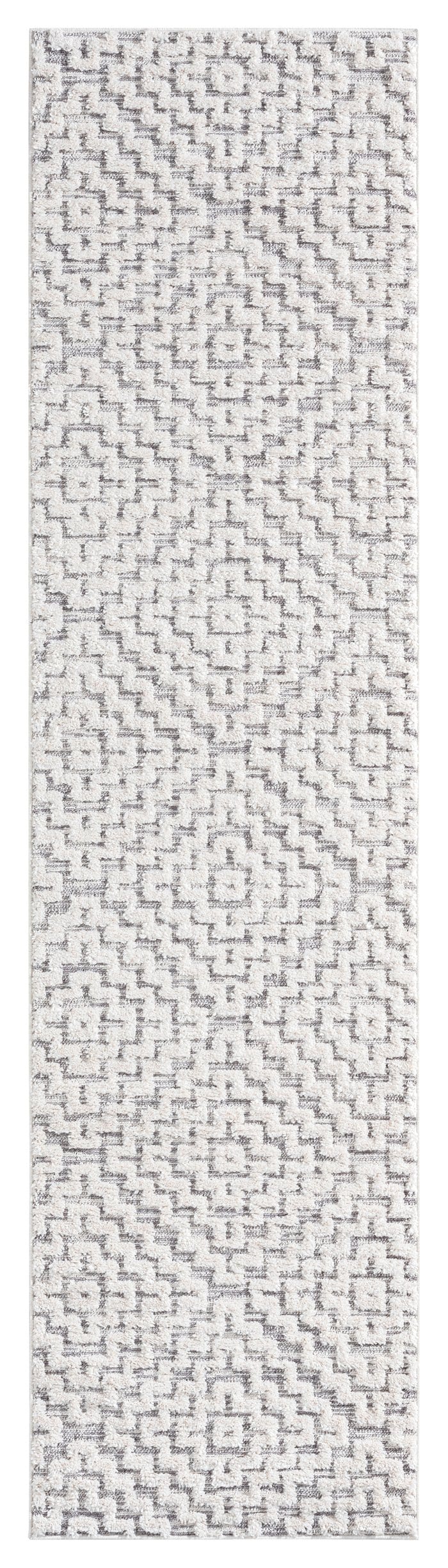 Sarita Ivory and Grey Geometric Textured Runner Rug