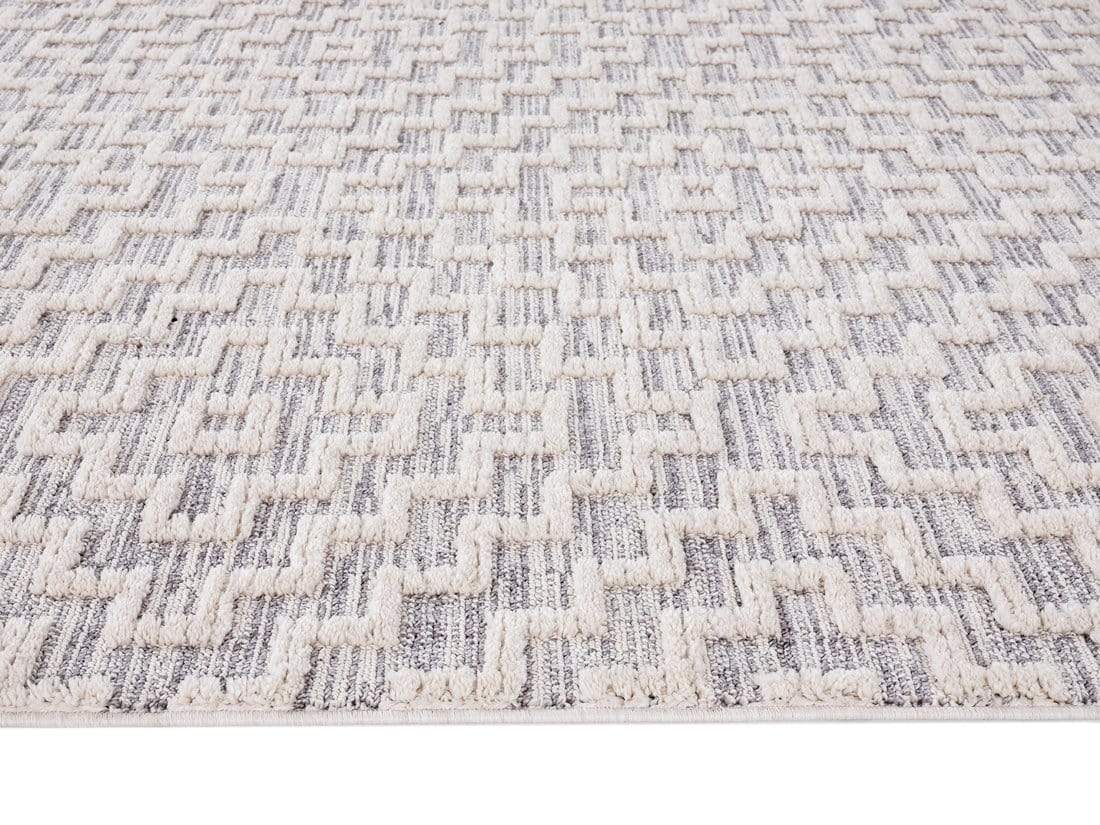 Sarita Ivory and Grey Geometric Textured Rug