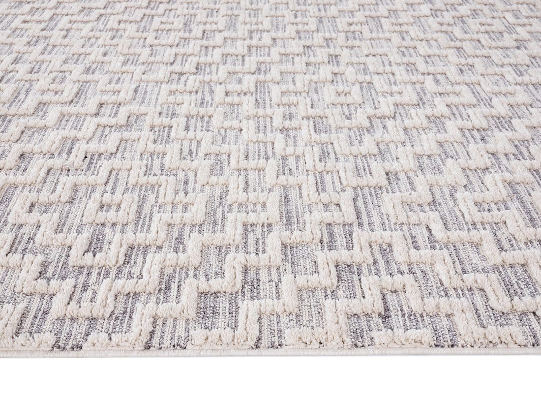 Sarita Ivory and Grey Geometric Textured Runner Rug