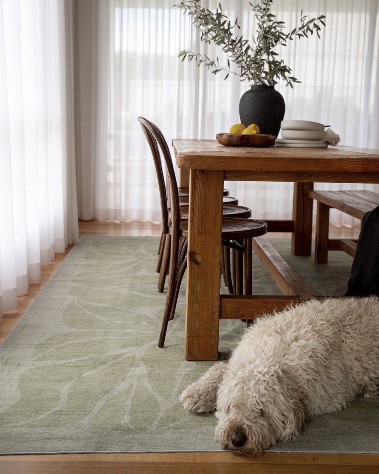 Savona Green Botanical Washable Rug