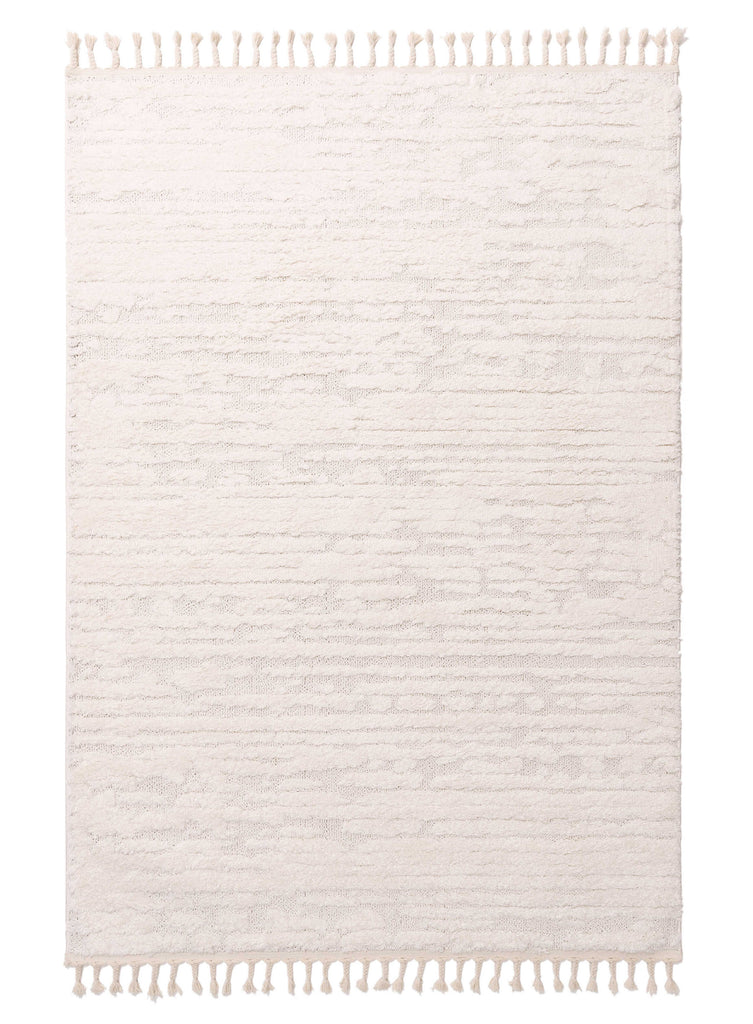 Serena Ivory Cream Textured Tassel Rug