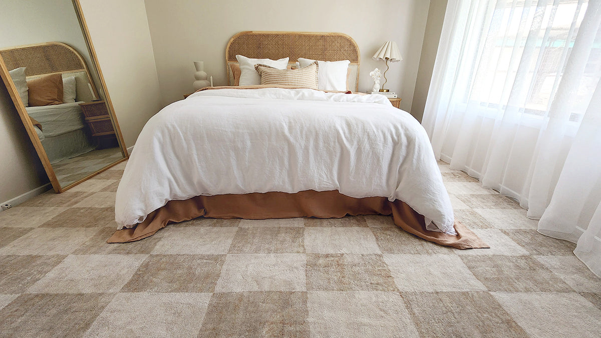 Check Rug Neutral Shira Neutral Beige Checkered Washable Rug