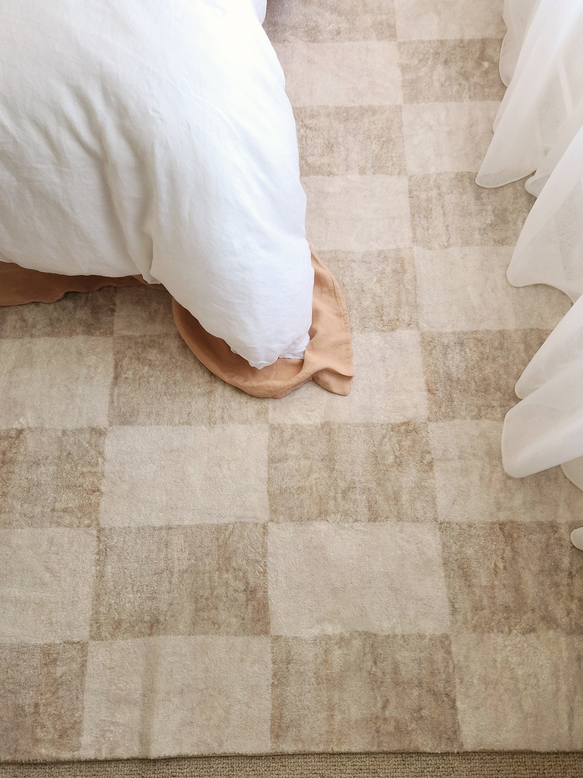 Check Rug Neutral Shira Neutral Beige Checkered Washable Rug