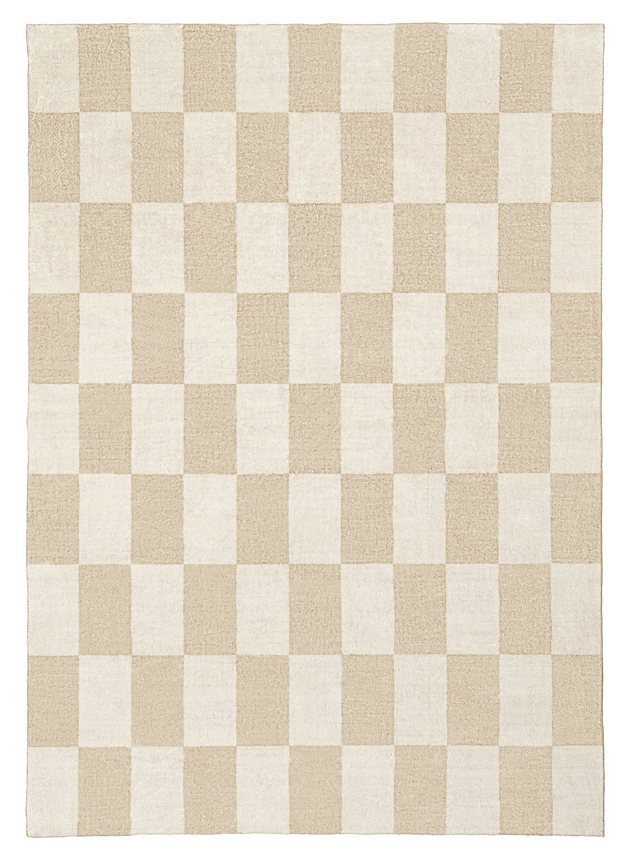 Check Rug Neutral Shira Neutral Beige Checkered Washable Rug