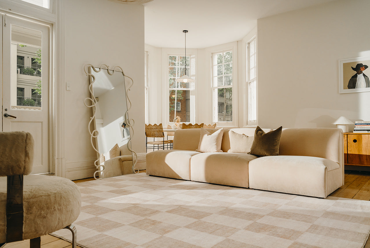Shira Neutral Beige Checkered Washable Rug