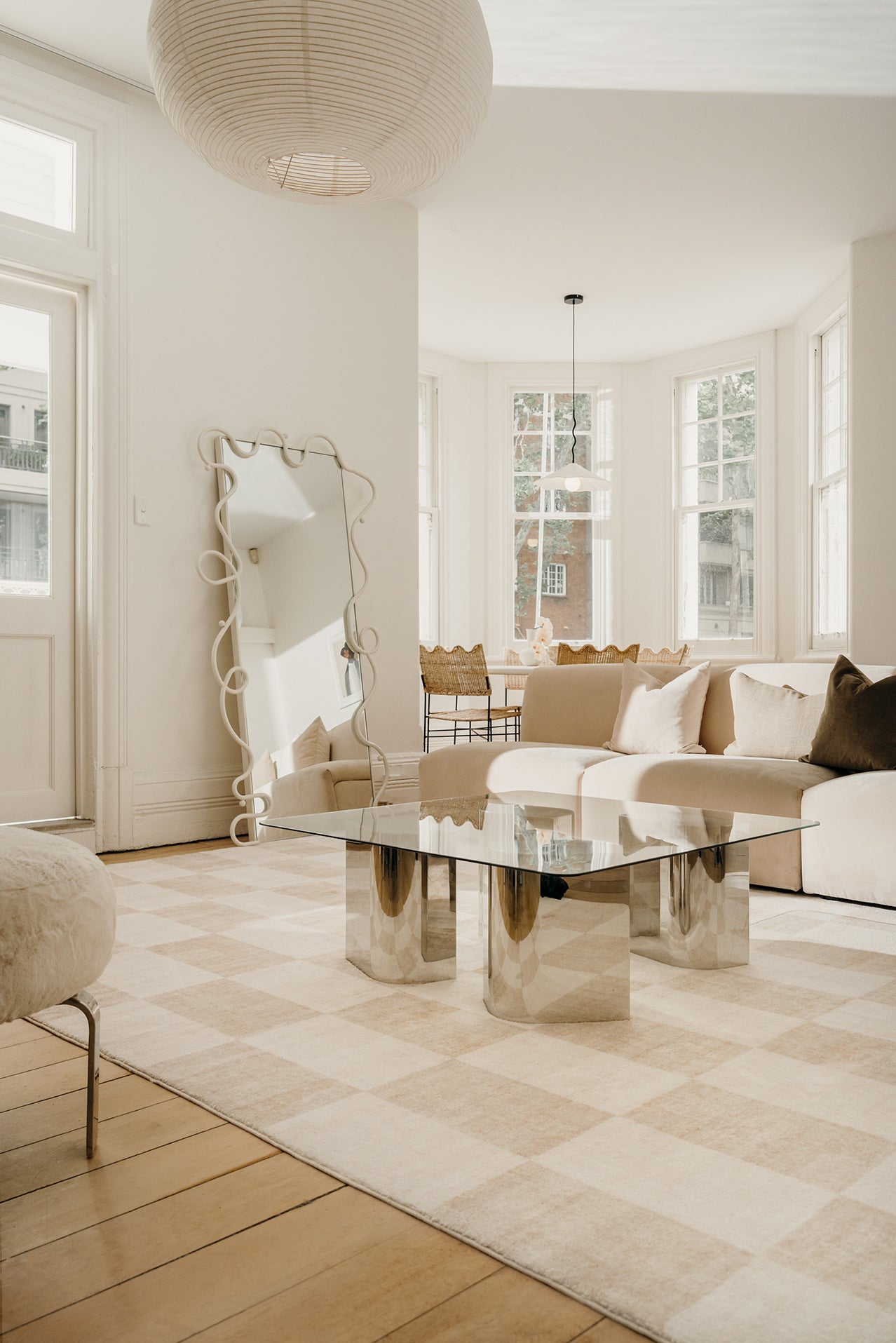 Shira Neutral Beige Checkered Washable Rug