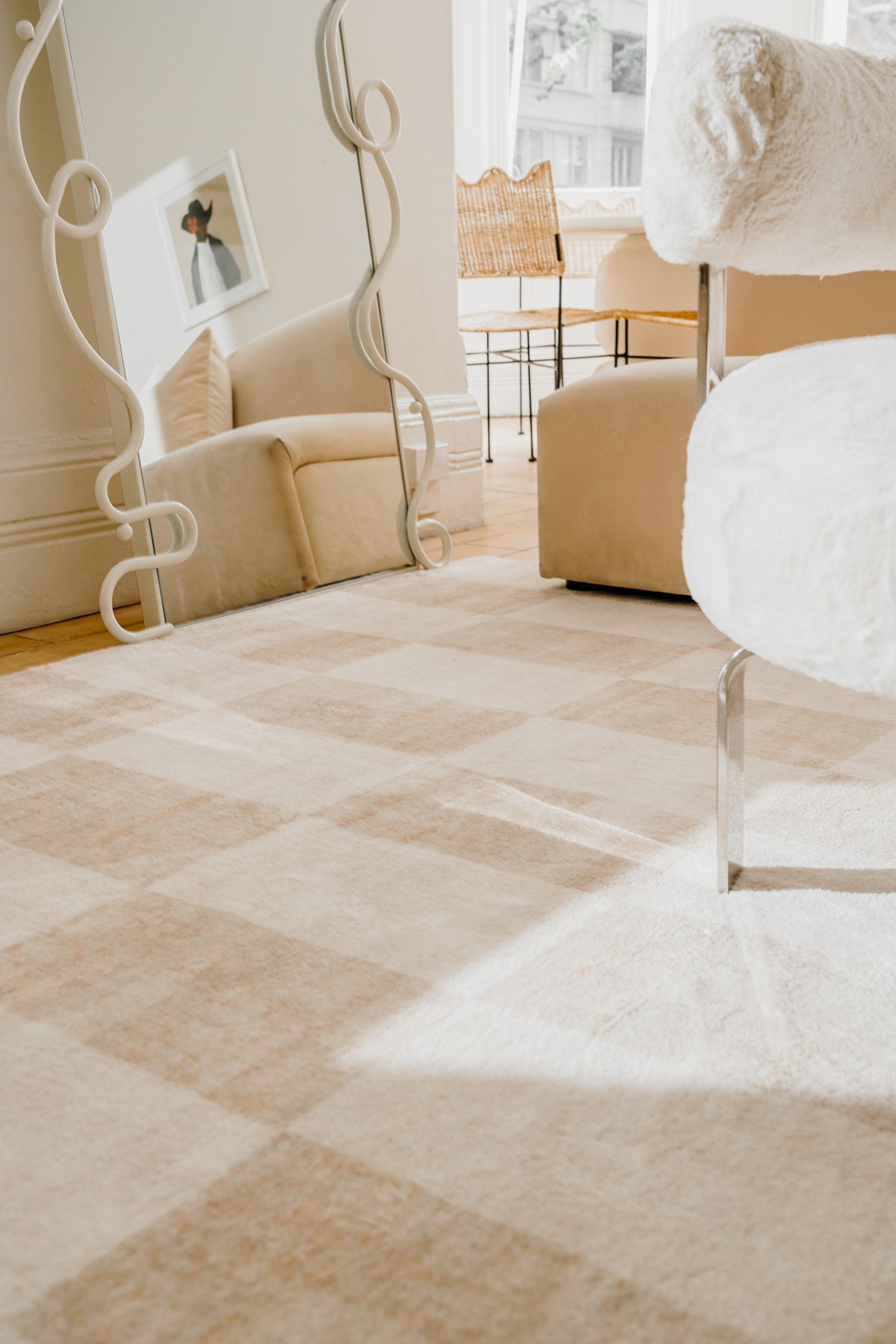Check Rug Neutral Shira Neutral Beige Checkered Washable Rug
