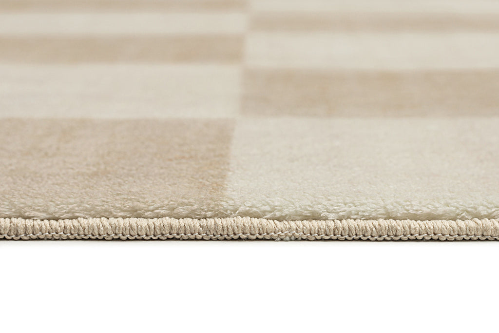 Shira Neutral Beige Checkered Washable Rug