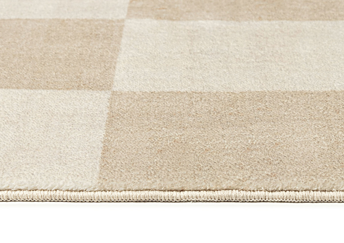 Check Rug Neutral Shira Neutral Beige Checkered Washable Rug