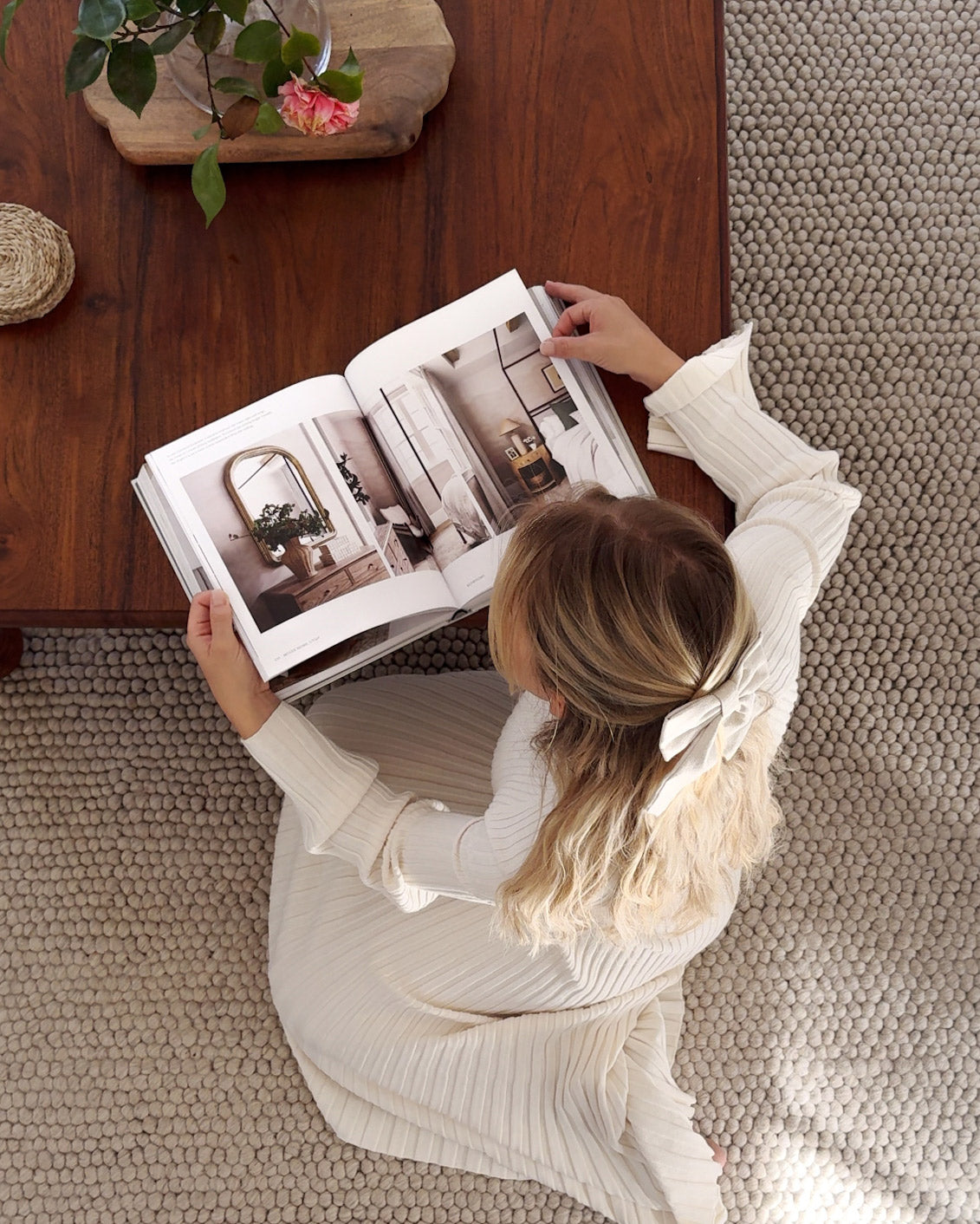 Simone Cream and Ivory Marble Looped Rug