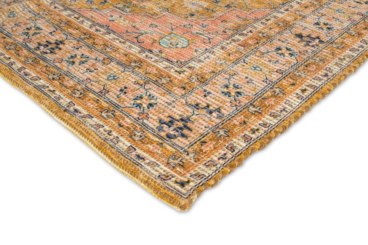 Sissa Mustard and Peach Floral Distressed Rug