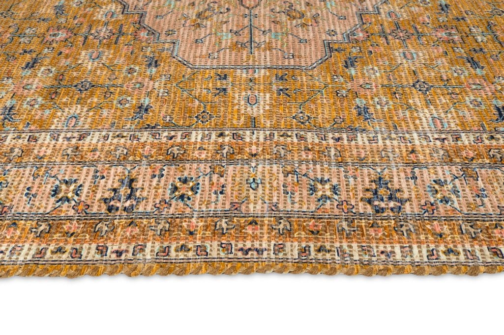Sissa Mustard and Peach Floral Distressed Rug