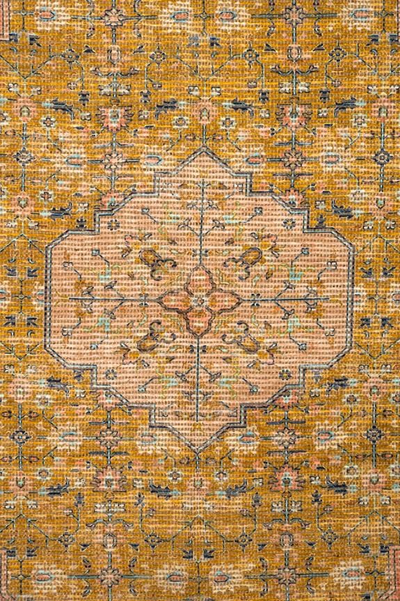 Sissa Mustard and Peach Floral Distressed Rug