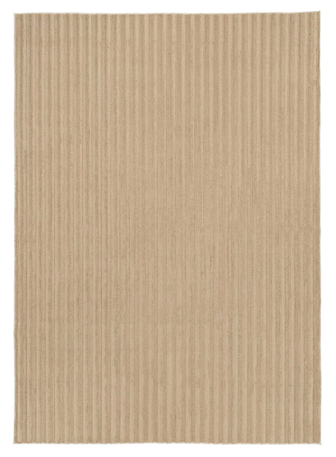 Sitti Beige Striped Washable Faux Fur Rug