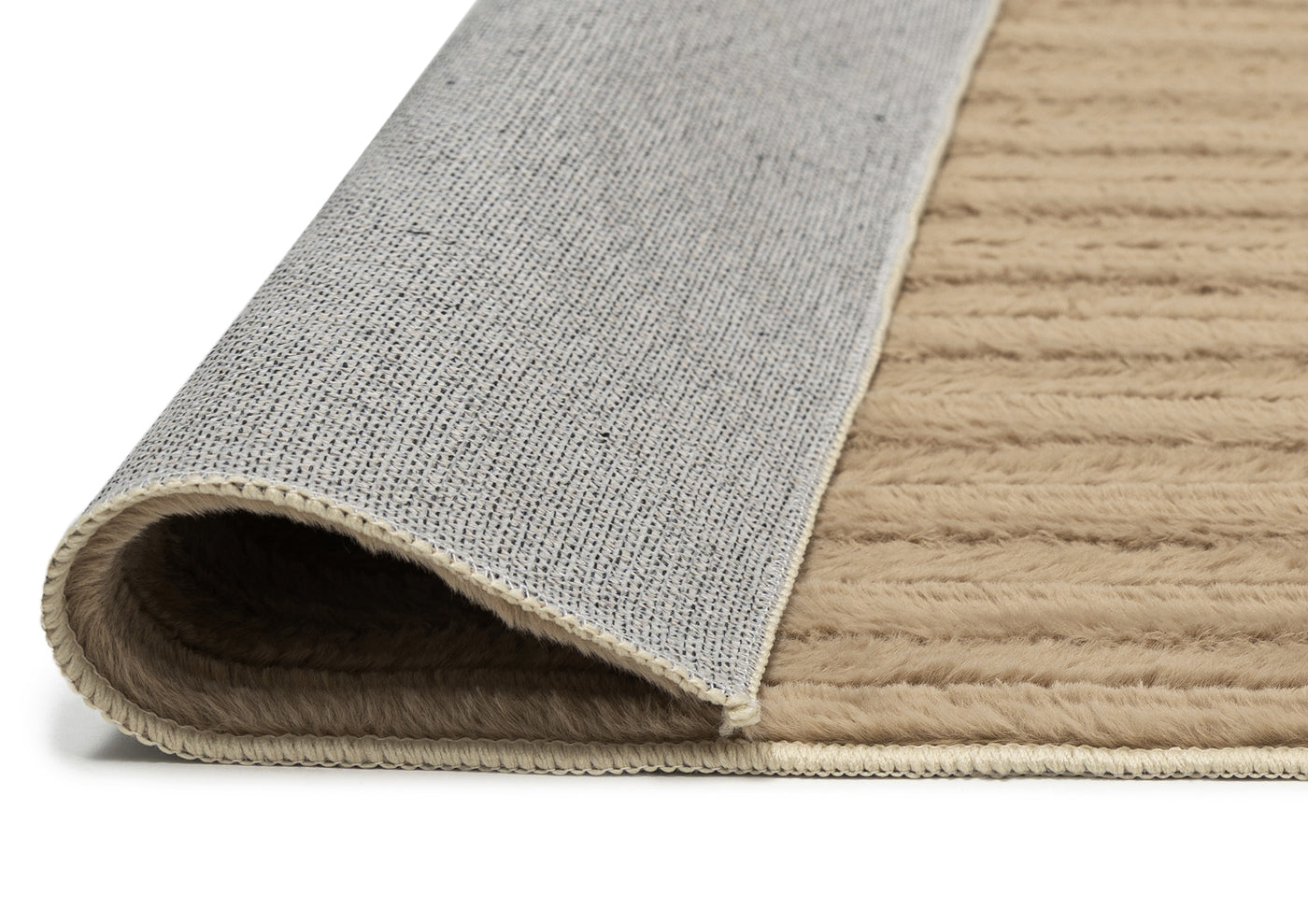 Sitti Beige Striped Washable Faux Fur Runner Rug