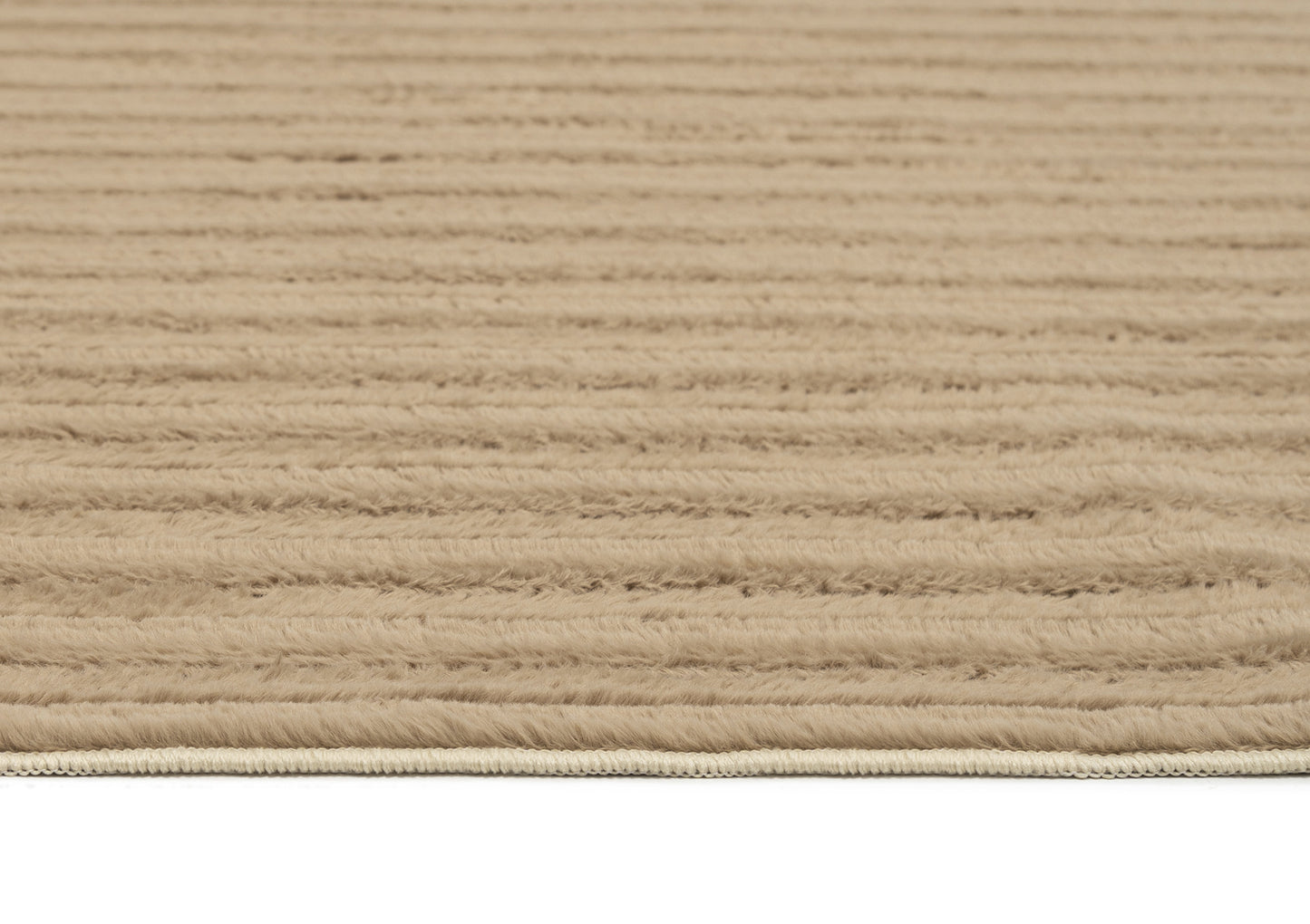 Sitti Beige Striped Washable Faux Fur Rug