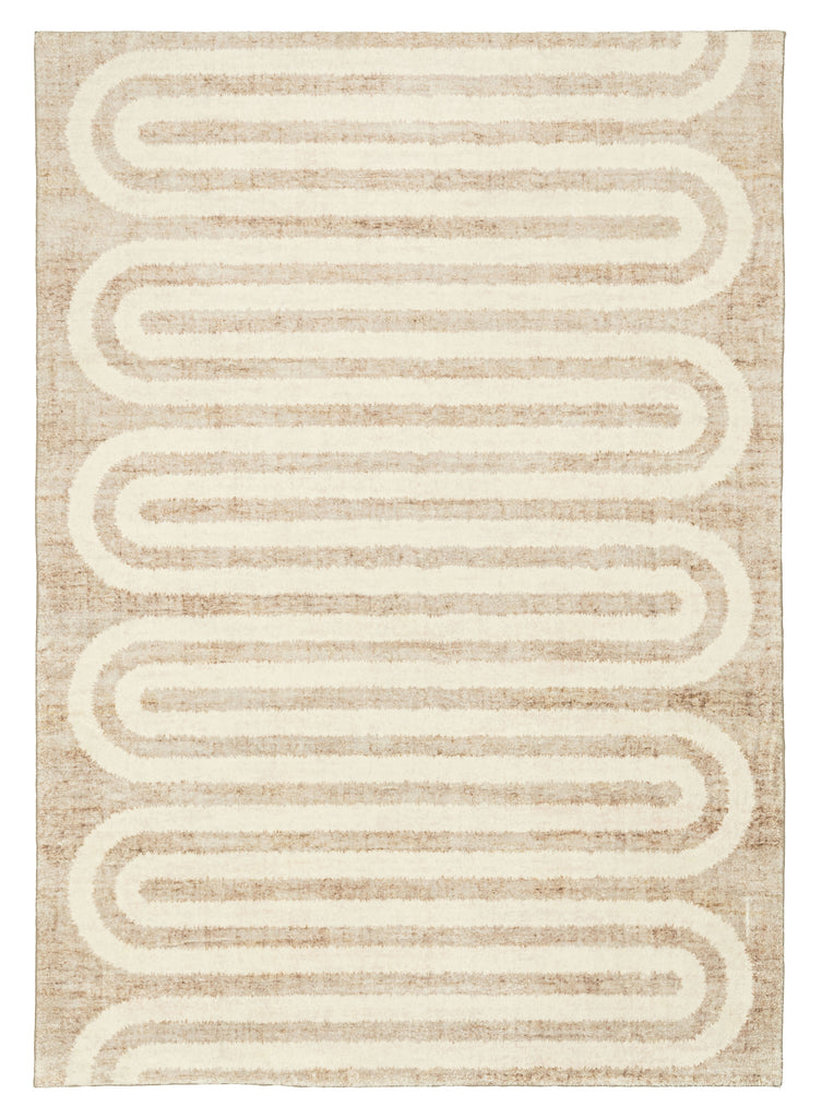 Sloan Beige Curve Pattern Washable Rug