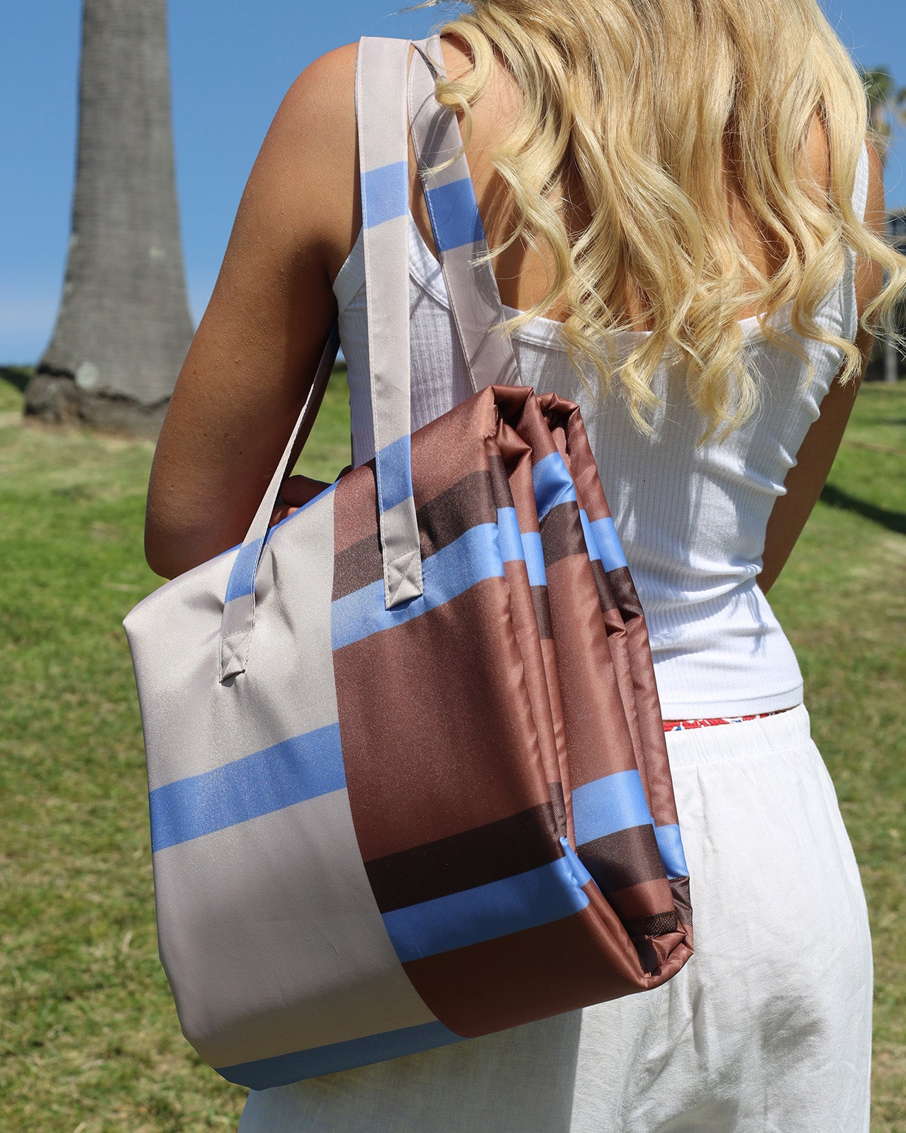 Solari Terracotta Cream and Sky Blue Beach Mat