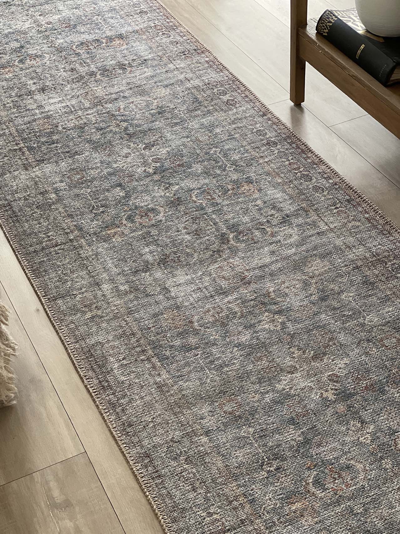 Distressed Runner Rugs Sorra Blue and Brown Traditional Distressed Washable Runner Rug