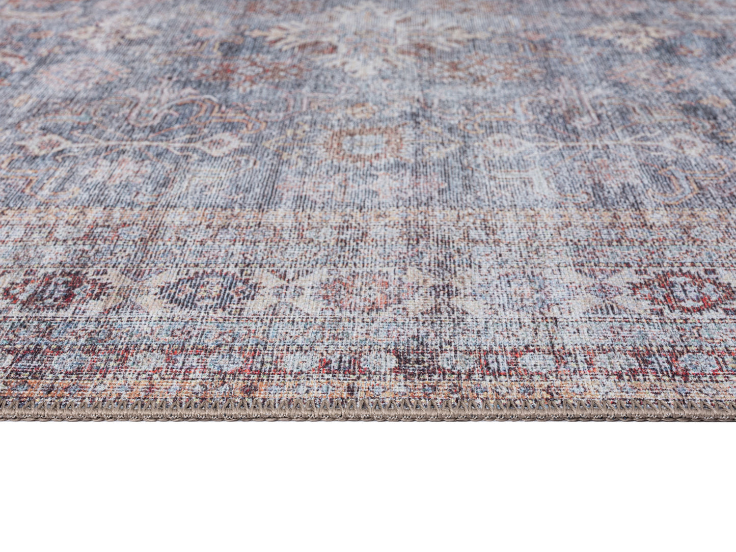 Sorra Blue and Brown Traditional Distressed Washable Runner Rug