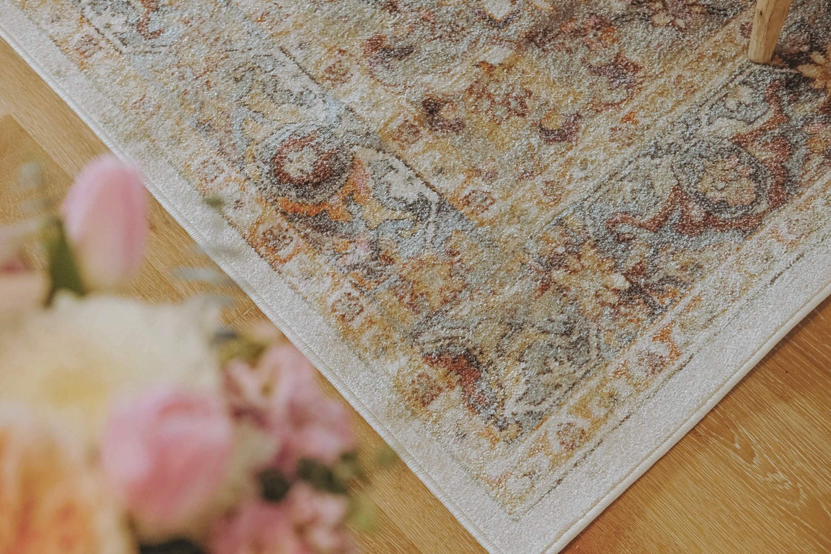 Summer Orange and Blue Multi-Colour Distressed Rug