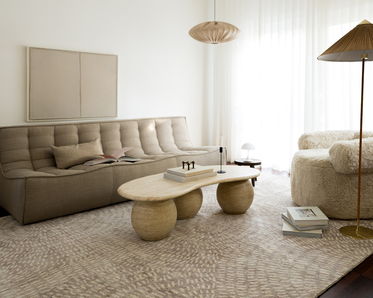 Sunita Grey Cream Circle Dot Pattern Washable Rug