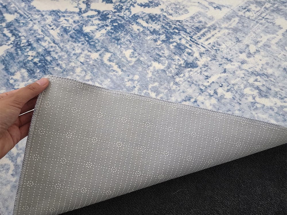 Suri Blue and Grey Distressed Washable Rug