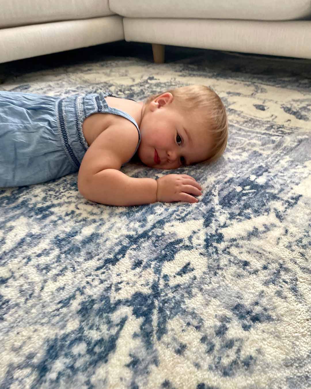 Suri Blue and Grey Distressed Washable Rug