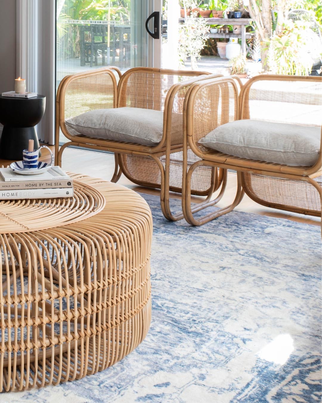 Suri Blue and Grey Distressed Washable Rug