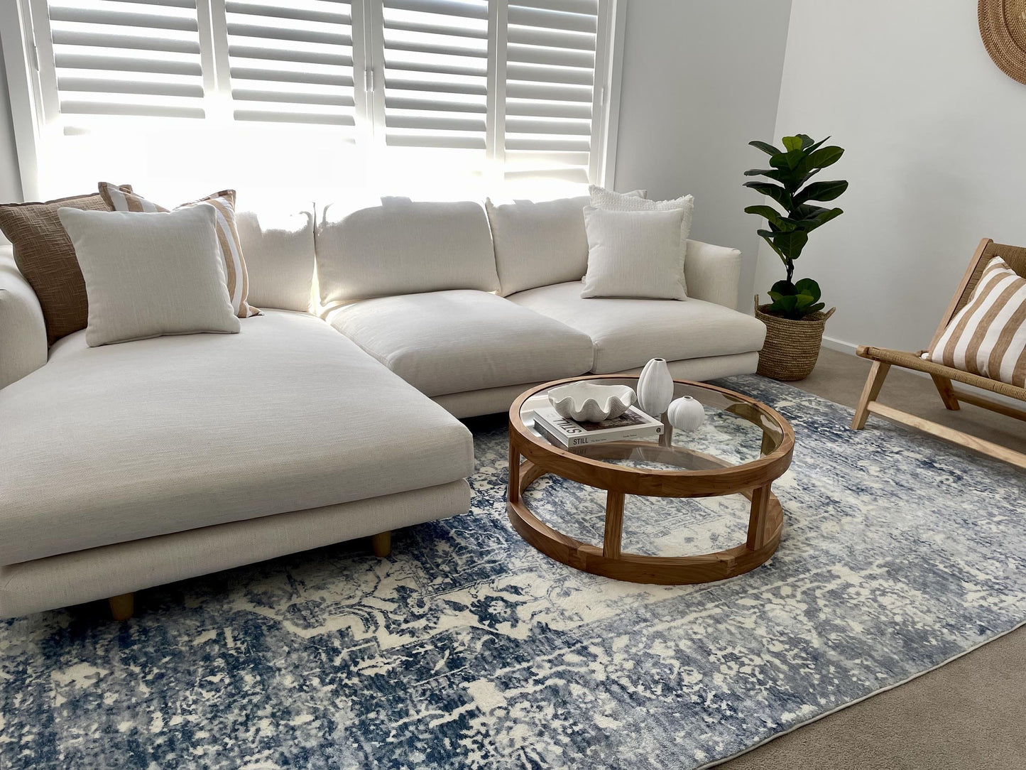 Suri Blue and Grey Distressed Washable Rug