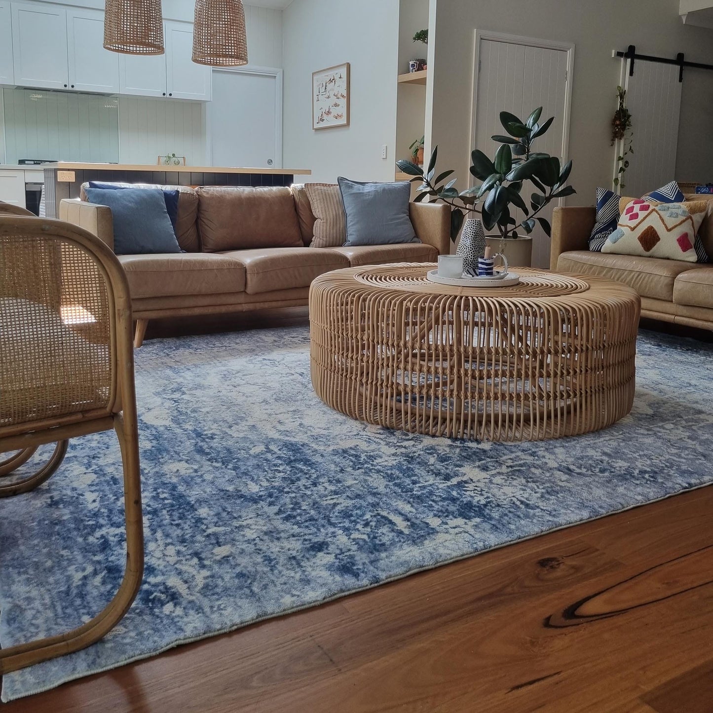 Suri Blue and Grey Distressed Washable Rug