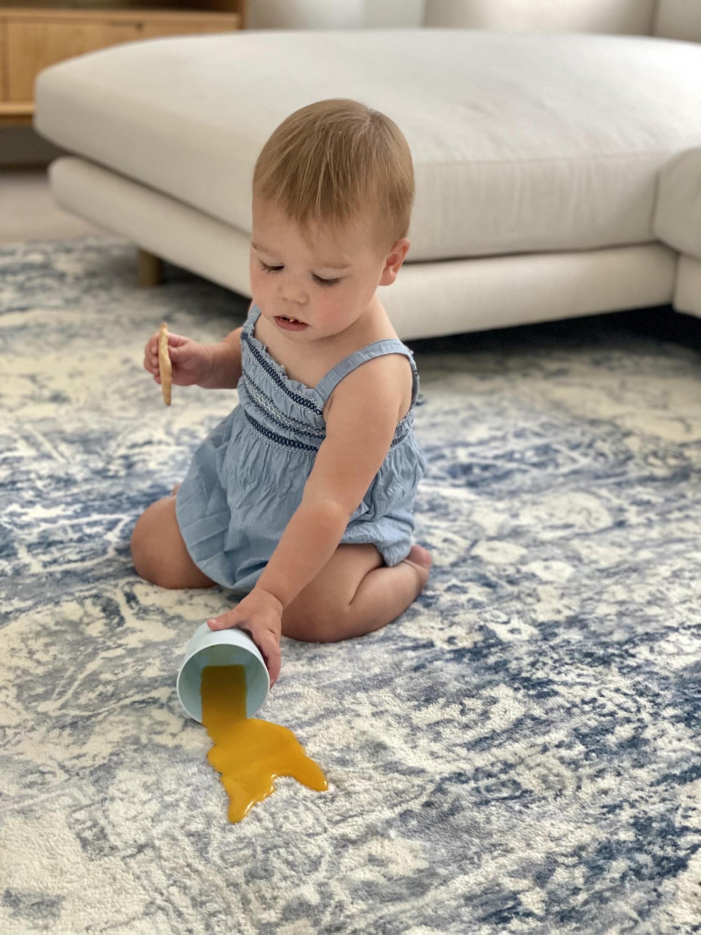 Suri Blue and Grey Distressed Washable Rug