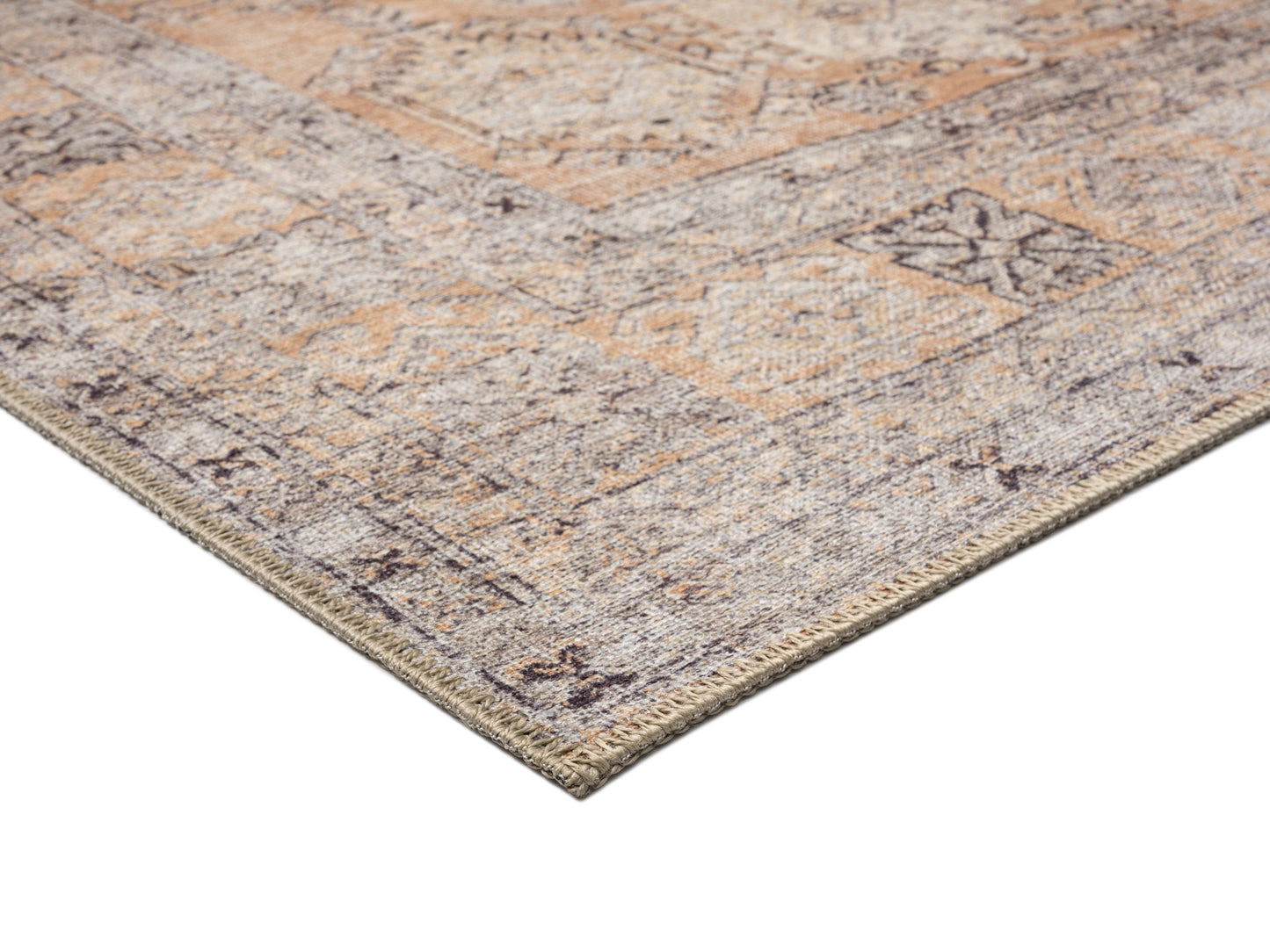 Sydelle Brown and Grey Traditional Distressed Washable Runner Rug