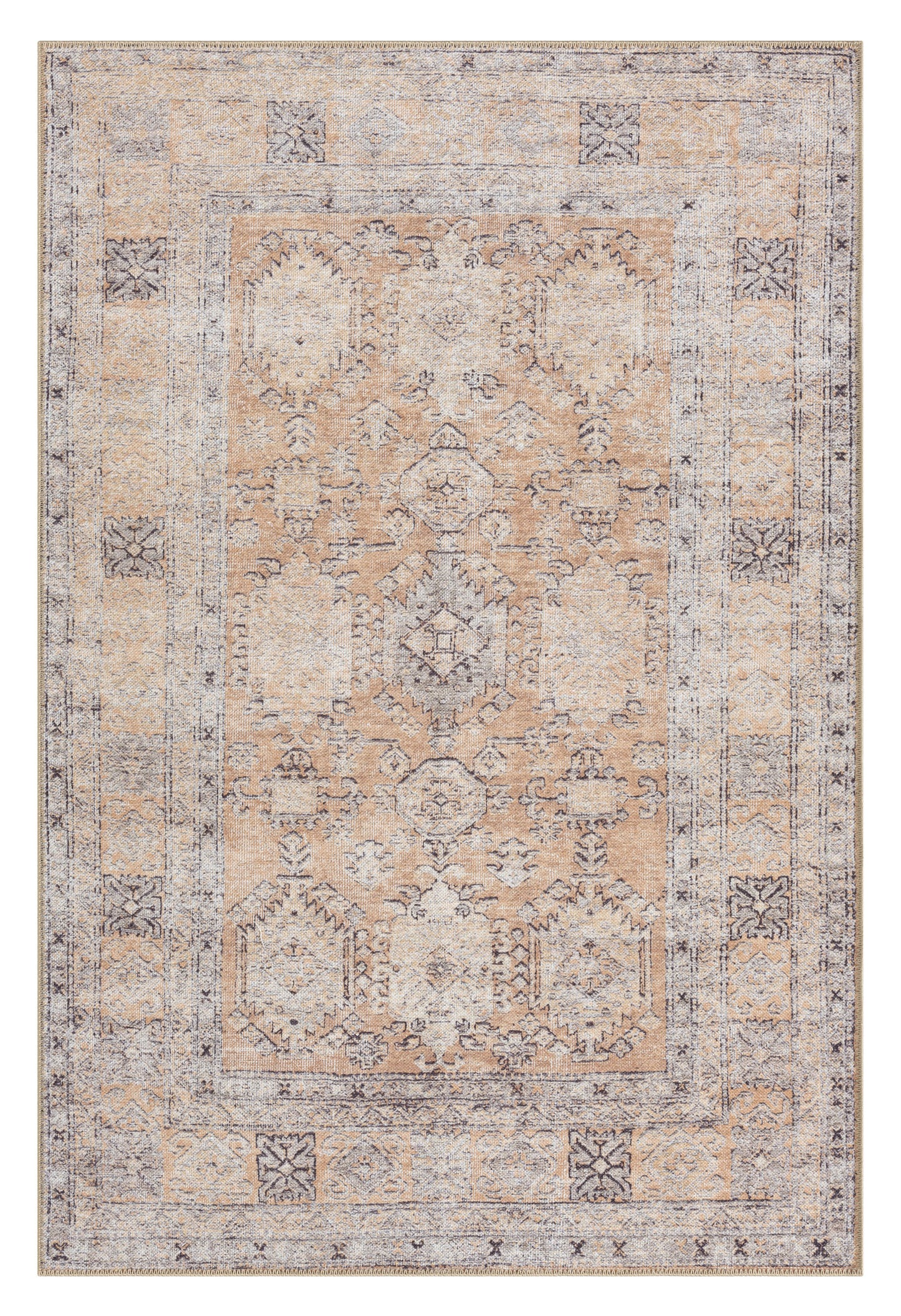Sydelle Brown and Grey Traditional Distressed Washable Rug