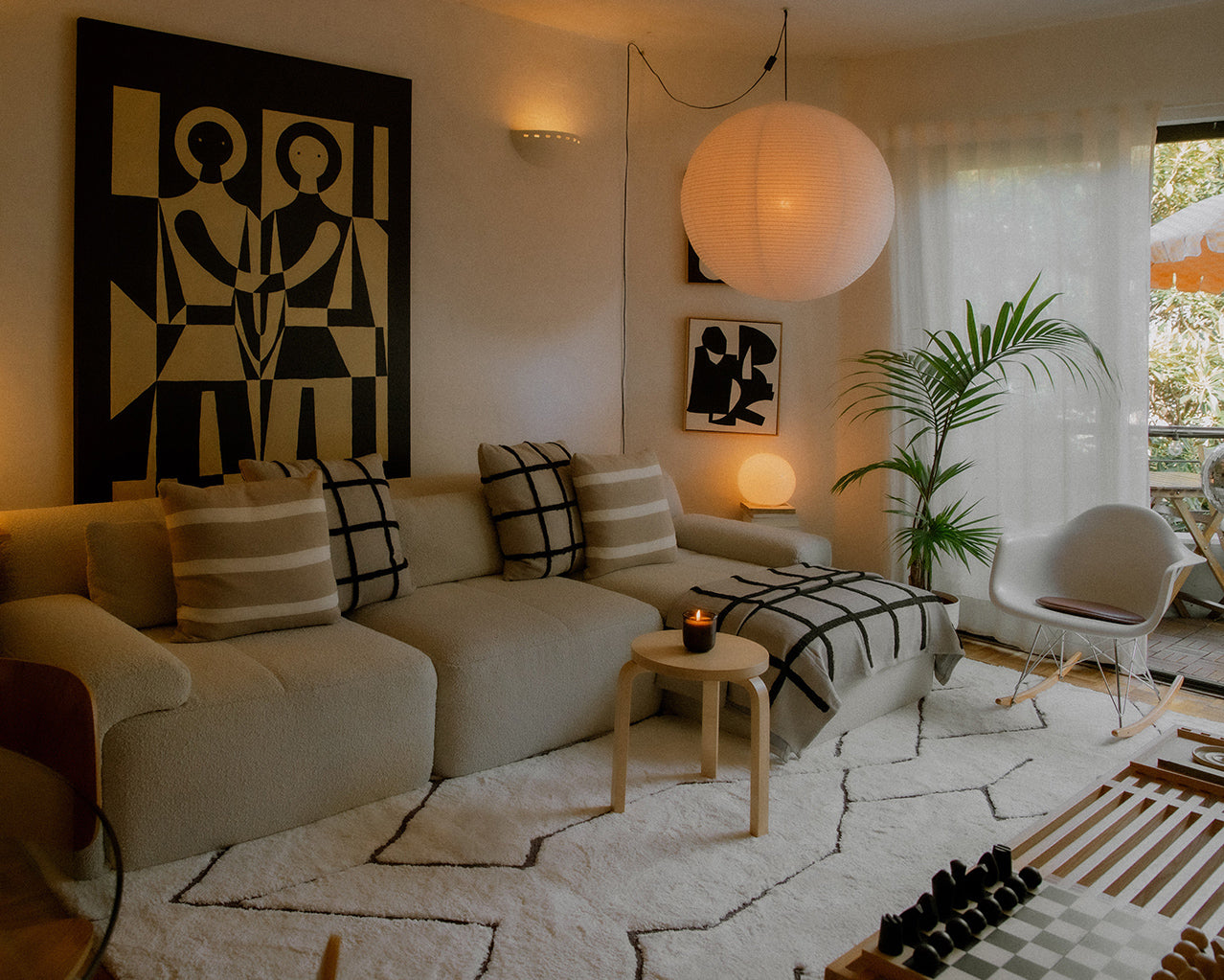 Tahlee Cream and Charcoal Grey Tribal Shag Rug