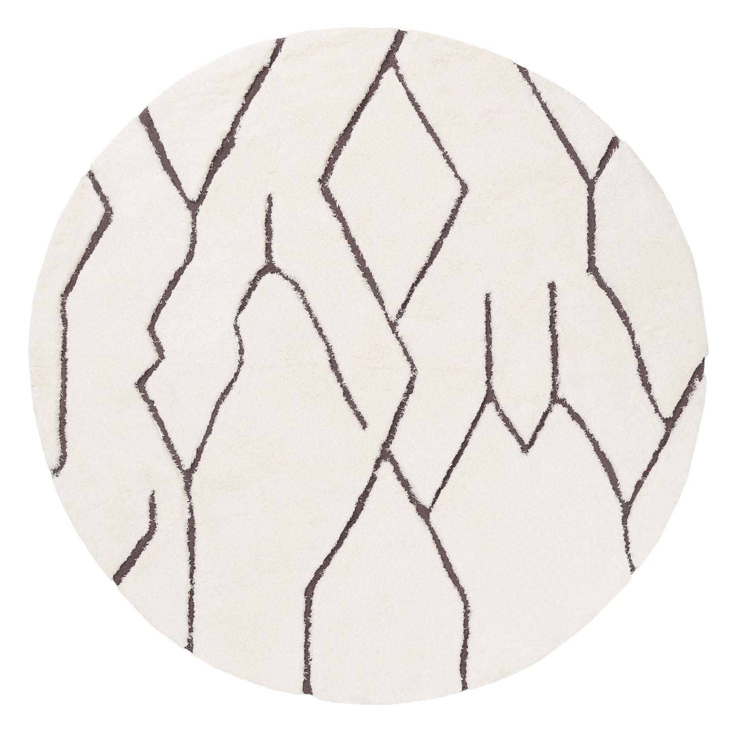 Tahlee Cream and Charcoal Grey Tribal Round Shag Rug