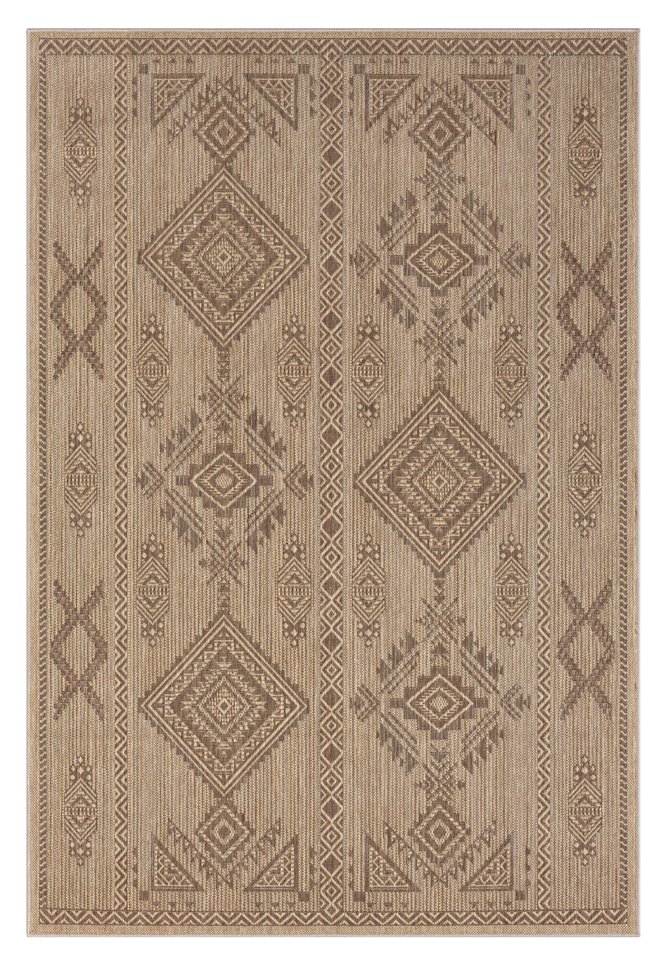 Takha Brown and Beige Tribal Flatweave Indoor Outdoor Rug
